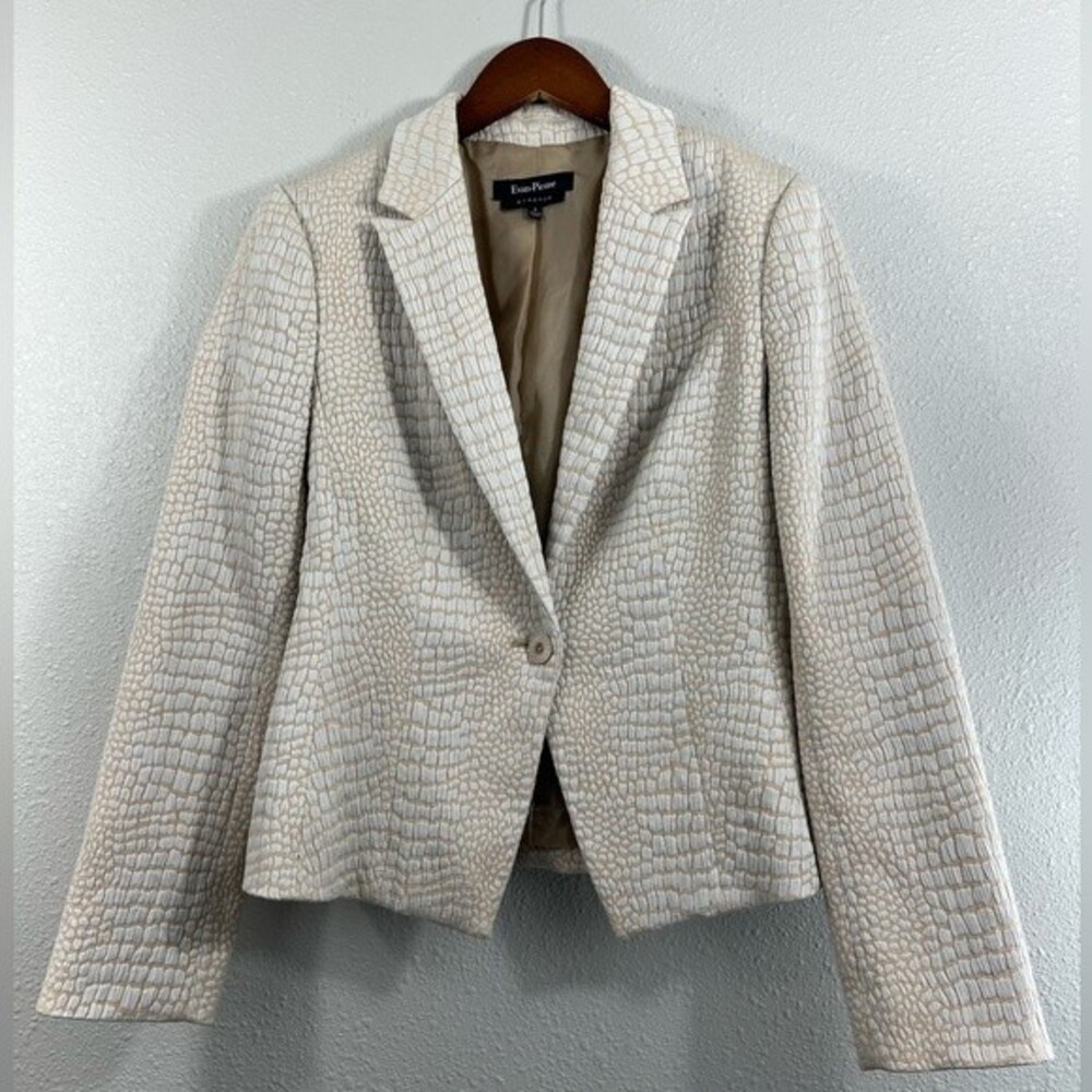 Evan-Picone Ivory/Brown Pattern Blazer, Lined Single-Breasted Size 8